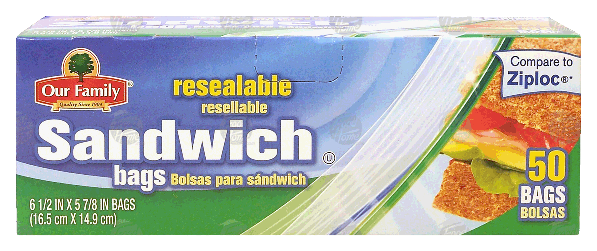 Our Family  sandwich bags, resealable, 6 1/2-in x 5 7/8-in Full-Size Picture